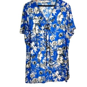 Jaclyn Smith 2X Lapis Black All Over Floral Top Plus